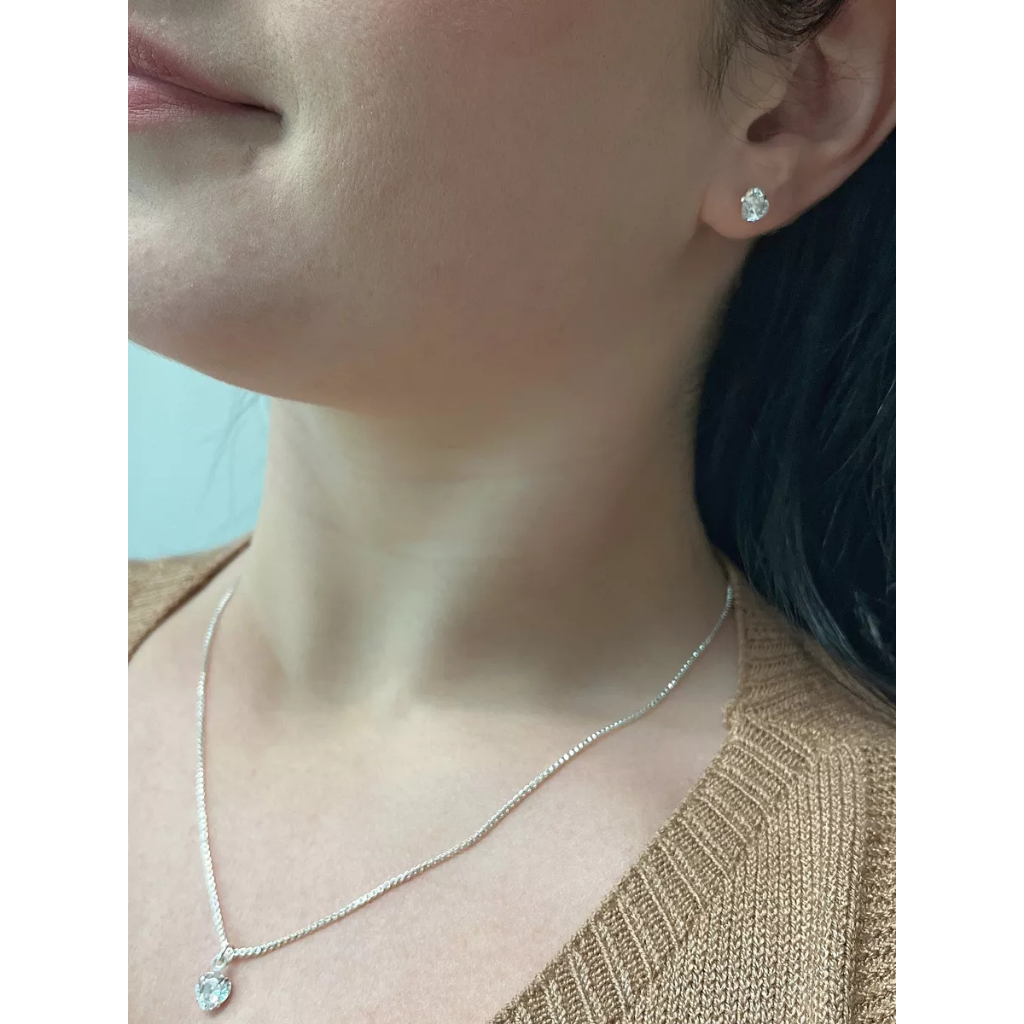 Conjunto Cristalina Colar e Brinco Coração Cristal