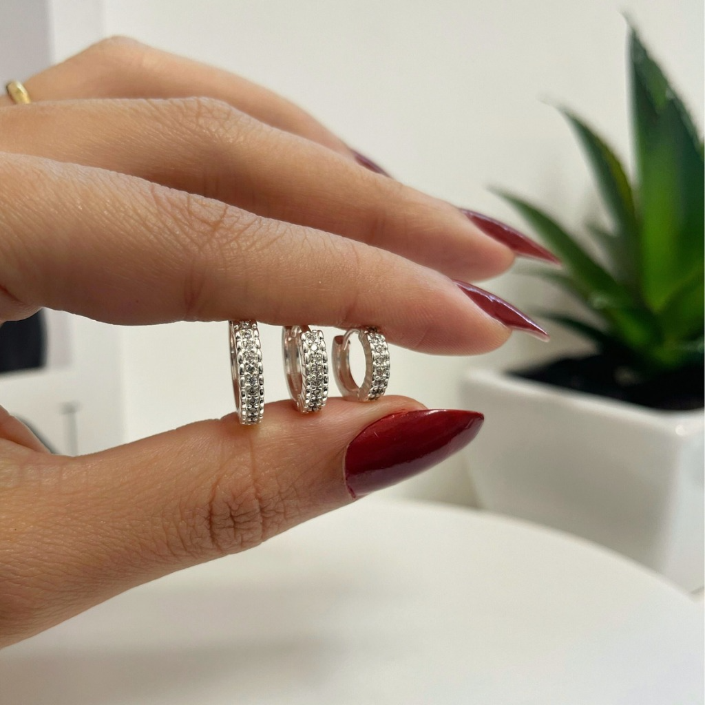 Trio De Brincos Argola Feminina Cravejadas