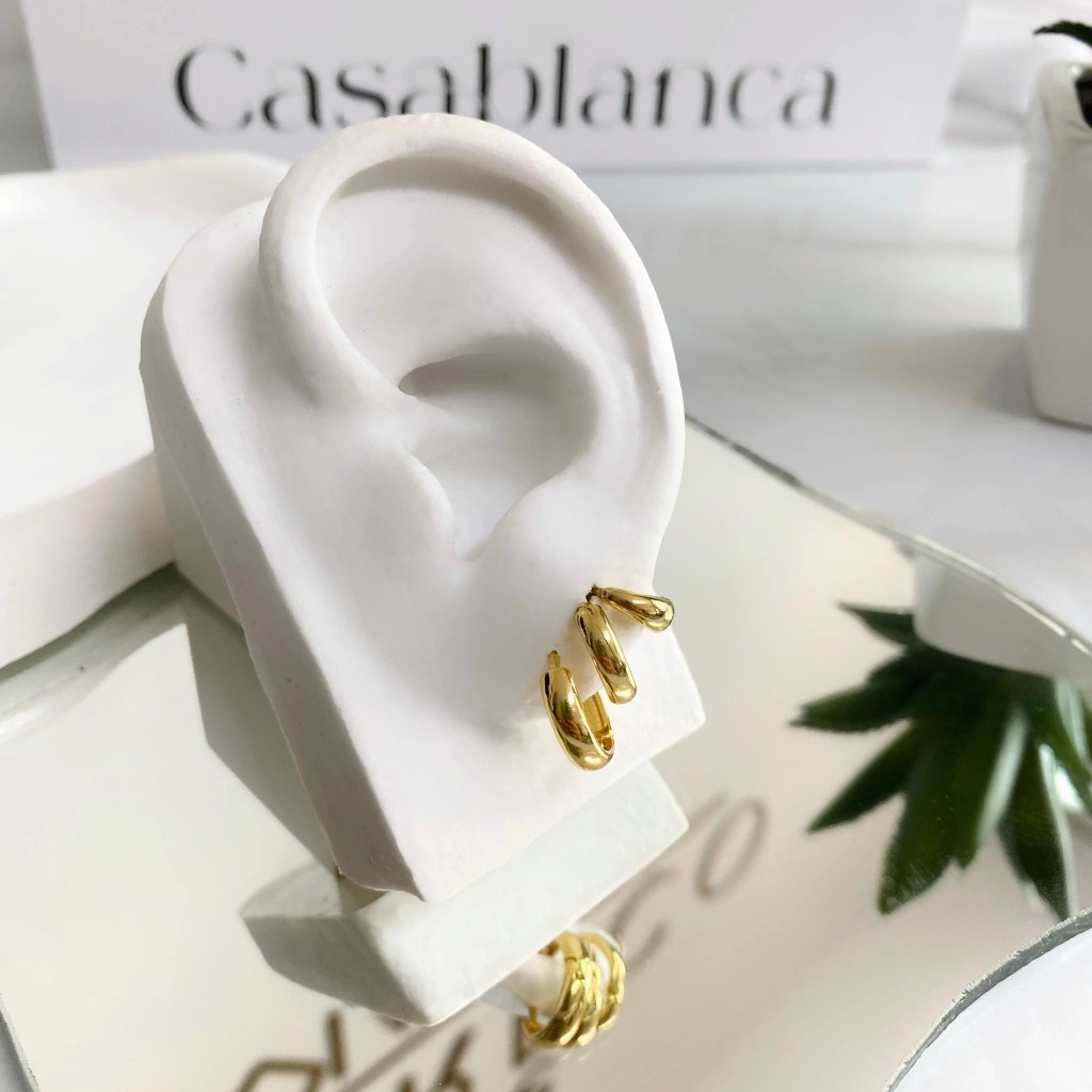 Kit Trio De Brincos Argolinhas Abaduladas Lisas