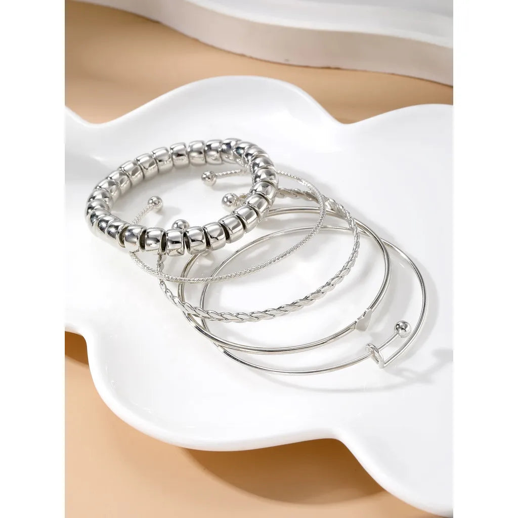 Conjunto de 5 pulseiras de prata 925, criativas, com contas de amor, retrô, joias femininas empilháveis