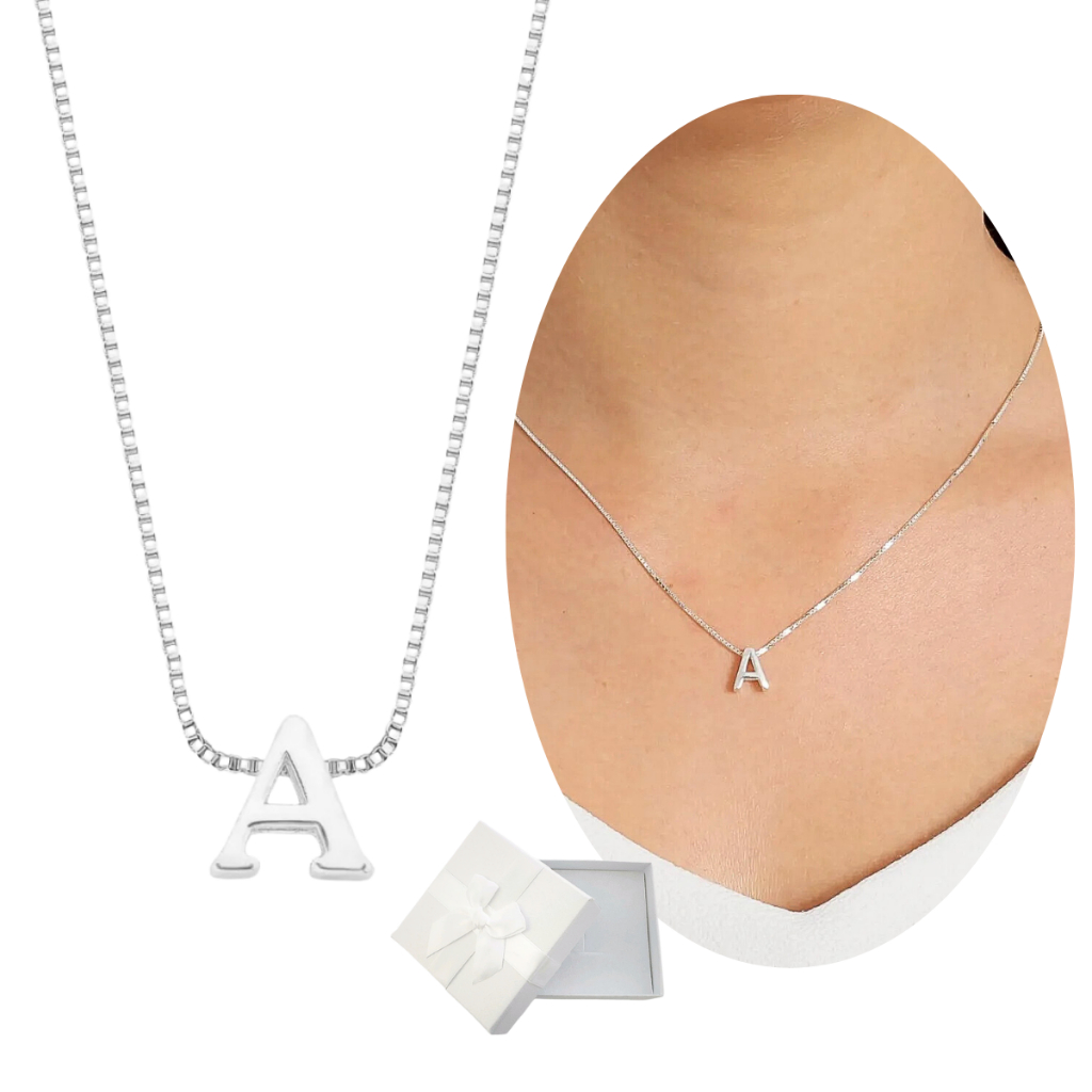 Colar Com Letra Inicial do Nome Feminino Alfabeto Completo
