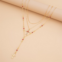 3 Peças Conjunto Colar Pingente de Cruz com Strass, Colar Gargantilha Multicamadas.