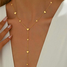 Colar Feminino em formato de Y com Corações Delicados