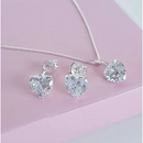 Conjunto Colar E Brinco Coração Feminino Cravejada Zircônia Cristal Presente Prata 925