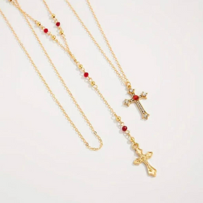 3 Peças Conjunto Colar Pingente de Cruz com Strass, Colar Gargantilha Multicamadas.