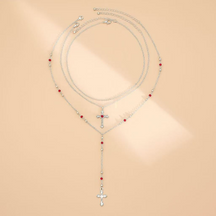 3 Peças Conjunto Colar Pingente de Cruz com Strass, Colar Gargantilha Multicamadas.