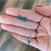 Conjunto Cristalina Colar E Brinco Coração Brilhante Verde Turmalina