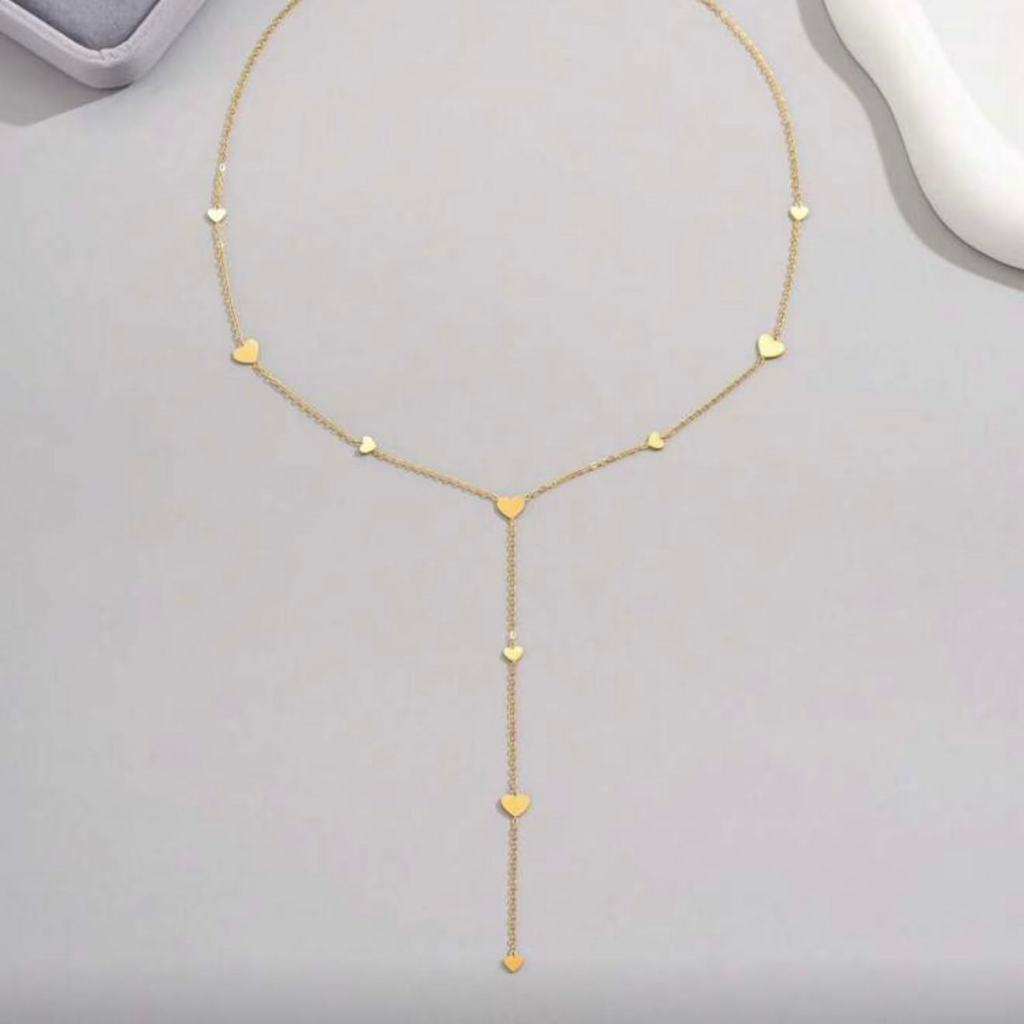 Colar Feminino em formato de Y com Corações Delicados