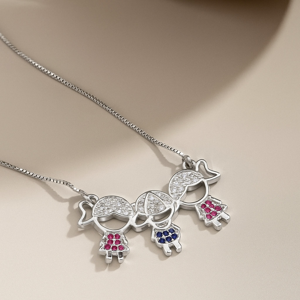 Colar Família com Pingentes de Crianças - Pingentes Delicados