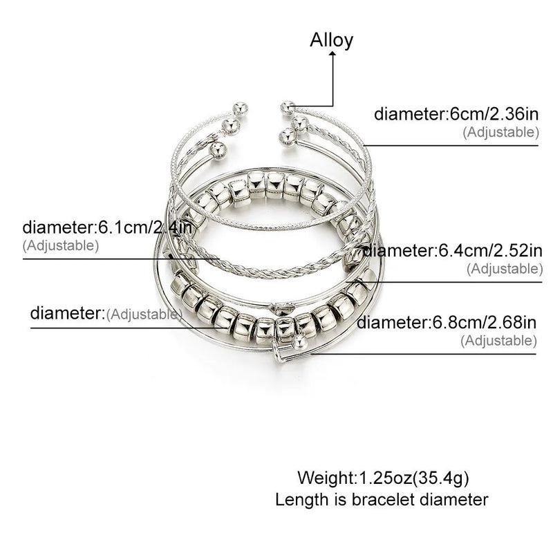 Conjunto de 5 pulseiras de prata 925, criativas, com contas de amor, retrô, joias femininas empilháveis