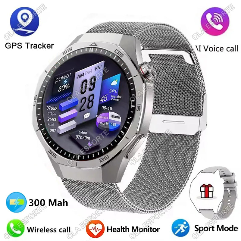 2025 gt5 pro gps track relógio inteligente masculino 360*360 tela amoled nfc bt chamada de fitness ip68 à prova dip68 água monitor saúde homem smartwatches