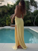 Vestido feminino elegante de cor sólida sexy