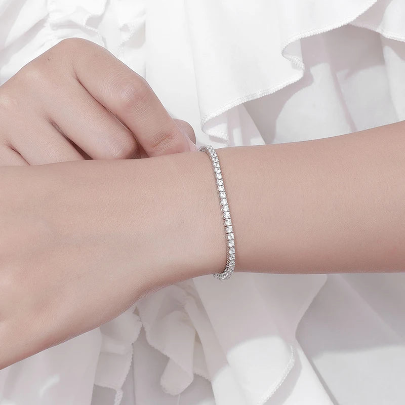 KNOBSPIN Moissanite Pulseira Tennis para Homens e Mulheres, 925 Pulseira de Ouro Branco Banhado a Prata Esterlina, Festa Espumante Jóias, 2mm