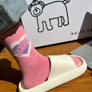 4 pares de meias com estampa de letras e coração, meias de cano médio de rua confortáveis e fofas, meias e meias femininas