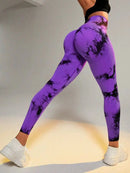 Mulheres sem costura leggings barriga controle bunda levantamento calças de yoga tie dye collants cintura alta push up correndo treinamento calças de treino