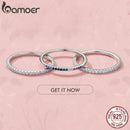 Bamoer 925 prata esterlina completa pavimentada simulada diamante empilhável anéis, feminino banhado a ouro noivado eternidade bandas coloridas cz