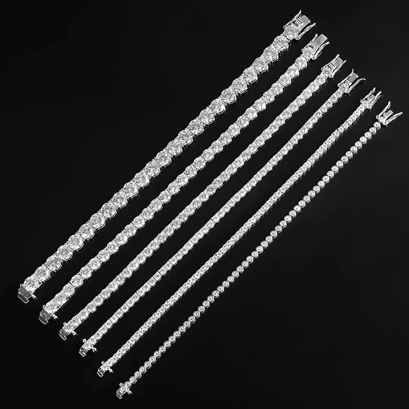 KNOBSPIN Moissanite Pulseira Tennis para Homens e Mulheres, 925 Pulseira de Ouro Branco Banhado a Prata Esterlina, Festa Espumante Jóias, 2mm