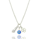 Colar 45cm Pingente Patuá Olho Grego Figa Trevo Prata 925