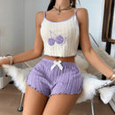 Verão 2 pçs conjunto de pijamas para mulheres casual simples lã chão halter colete shorts conjunto casa wear pijamas loungewear