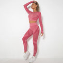 2 pçs esportes sem costura malha buraco exercício de secagem rápida yoga manga comprida listrado calças de fitness yoga conjunto feminino roupas de ginásio ao ar livre