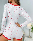 Cpsymymjumpuit feminino primavera moda coração impressão notch pescoço manga longa casual magro diário casa shorts pijama macacão