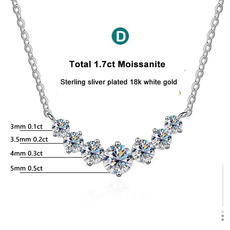 Colar de moissanite para mulheres, joias finas de casamento com certificados, prata esterlina 925 banhada a ouro branco 18k