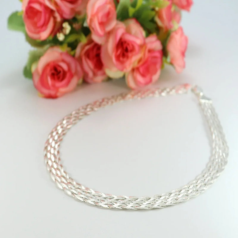 Corrente Colar Trançado 8 Fios Feminino Prata 925 40cmx12mm