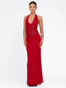 Vestido feminino sexy de verão com decote em V e costas nuas, vestido de festa sem mangas de cor lisa, moda casual para mulheres