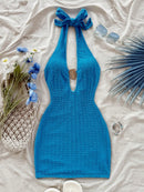 Elegante versátil tendência da moda feminina vestido de saia envoltória fora do ombro, decoração elegante no peito e design de tecido de camada dupla