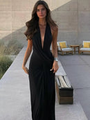 Vestido feminino elegante de cor sólida sexy