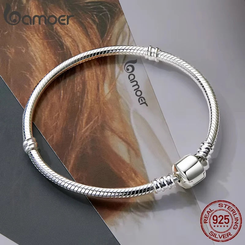 BAMOER-Pulseira com Corrente Cobra para Mulheres, Prata Esterlina 925, Jóias de Luxo, 17-22cm, PAS902, 100% Autêntica, Top Venda