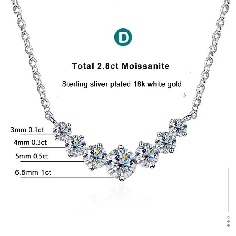 Colar de moissanite para mulheres, joias finas de casamento com certificados, prata esterlina 925 banhada a ouro branco 18k