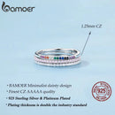 Bamoer 925 prata esterlina completa pavimentada simulada diamante empilhável anéis, feminino banhado a ouro noivado eternidade bandas coloridas cz