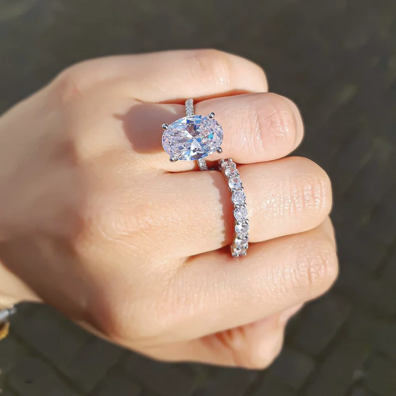 Luxo 925 prata esterlina oval quadrado simulado anéis de diamante dedo para cocktail noivado casamento feminino jóias