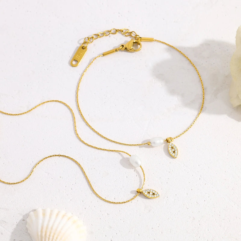 WILD & FREE Moda de luxo aço inoxidável pingente colar cristal charme pulseira 18k banhado a ouro chique requintado conjunto jóias