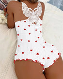 Cpsymymjumpuit feminino primavera moda coração impressão notch pescoço manga longa casual magro diário casa shorts pijama macacão