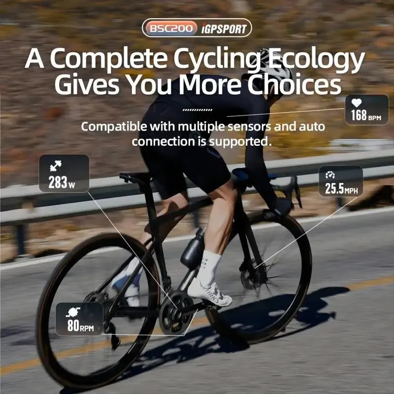 IGPSPORT-BSC200 Computador de bicicleta GPS, odômetro ciclismo, velocímetro sem fio, navegação por rota, ANT Plus, Bluetooth 5.0, acessórios