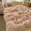 Conjunto de lençóis de 3 peças Chut bowknot bordado conjunto de capa de edredão, conjunto de cama confortável colcha para toda a temporada