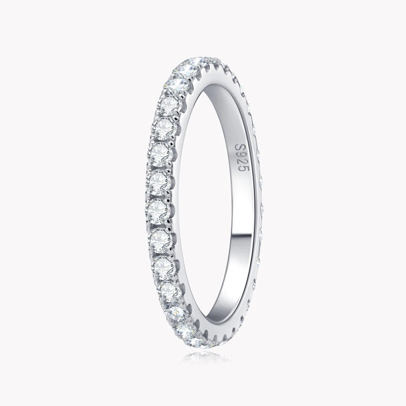 KNOBSPIN Anel Moissanite para Mulheres, Banda Eterna, Anéis de Noivado de Casamento 925 Prata Esterlina, Sólido Ouro Branco 18k, 2mm Cor D