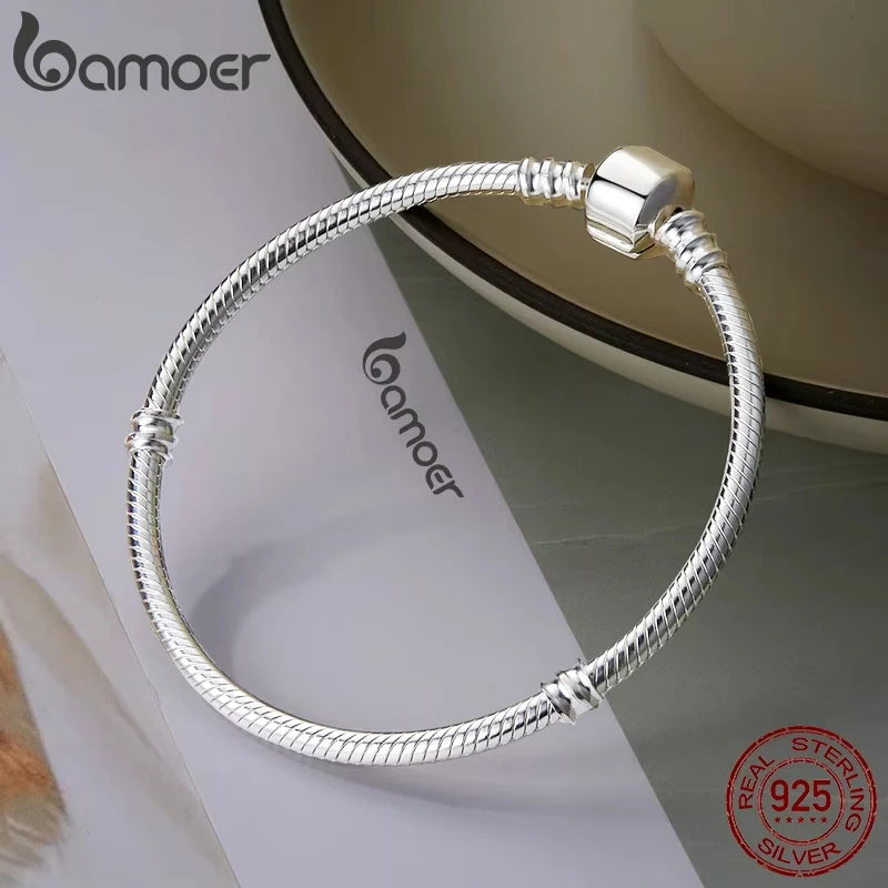 BAMOER-Pulseira com Corrente Cobra para Mulheres, Prata Esterlina 925, Jóias de Luxo, 17-22cm, PAS902, 100% Autêntica, Top Venda