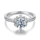 Bamoer d cor vvs1 ex moissanite flor anel 1ct redondo moissanite diamante solitaire noivado 925 anéis de prata esterlina para wo