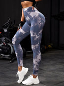 Mulheres sem costura leggings barriga controle bunda levantamento calças de yoga tie dye collants cintura alta push up correndo treinamento calças de treino