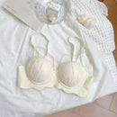 Japonês puro desejo vento sexy conjunto de sutiã seios pequenos reunidos roupa interior sem anel de aço conjunto de sutiã de renda francesa