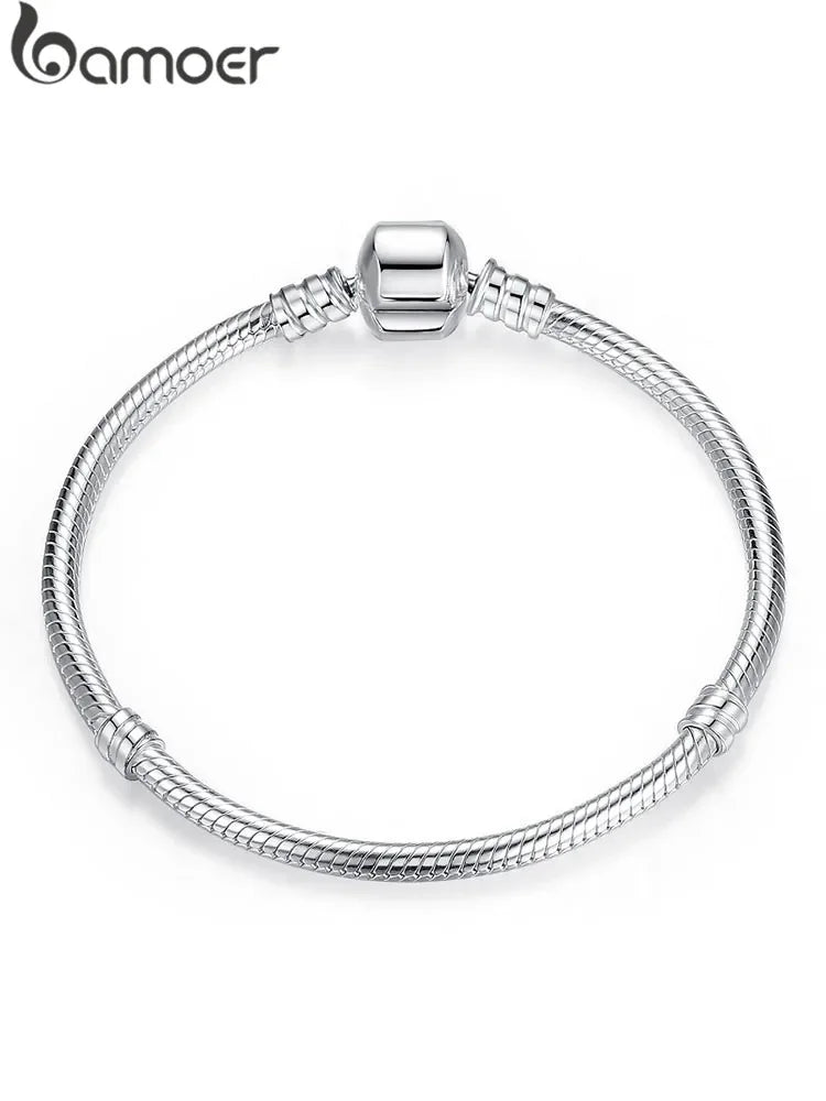 BAMOER-Pulseira com Corrente Cobra para Mulheres, Prata Esterlina 925, Jóias de Luxo, 17-22cm, PAS902, 100% Autêntica, Top Venda
