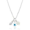 Colar 45cm Pingente Patuá Olho Grego Figa Trevo Prata 925