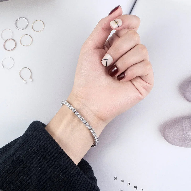 S925 prata esterlina pulseira zircônia bola de tênis moda feminina simples noivado casamento charme jóias 4mm 16-20cm