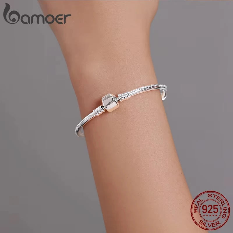 BAMOER-Pulseira com Corrente Cobra para Mulheres, Prata Esterlina 925, Jóias de Luxo, 17-22cm, PAS902, 100% Autêntica, Top Venda