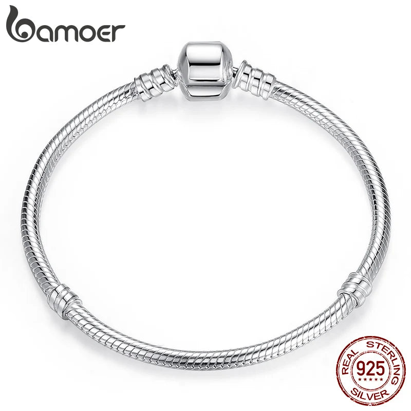 BAMOER-Pulseira com Corrente Cobra para Mulheres, Prata Esterlina 925, Jóias de Luxo, 17-22cm, PAS902, 100% Autêntica, Top Venda