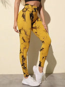 Mulheres sem costura leggings barriga controle bunda levantamento calças de yoga tie dye collants cintura alta push up correndo treinamento calças de treino