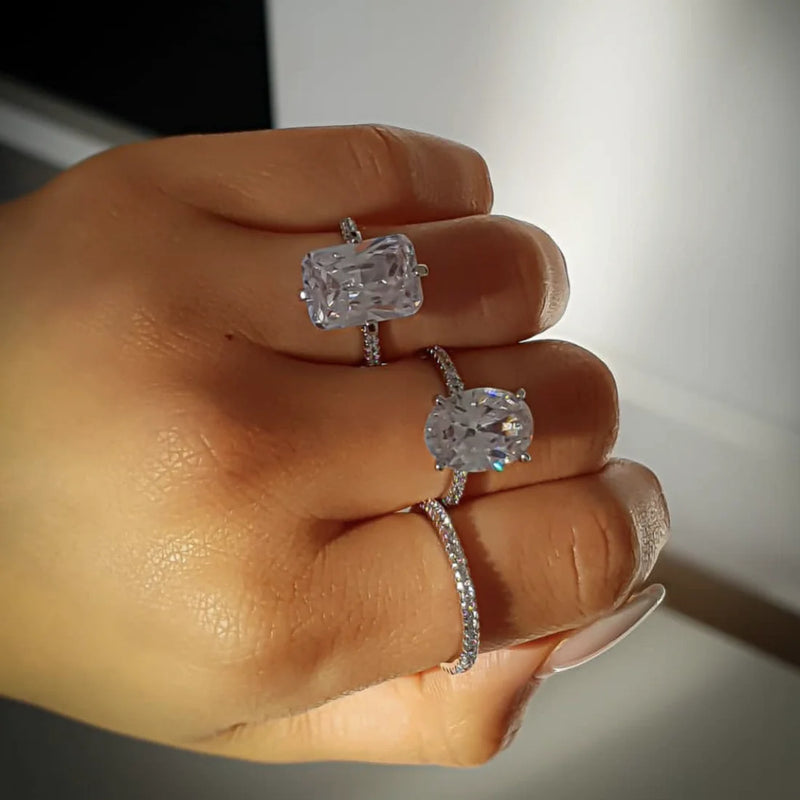 Luxo 925 prata esterlina oval quadrado simulado anéis de diamante dedo para cocktail noivado casamento feminino jóias